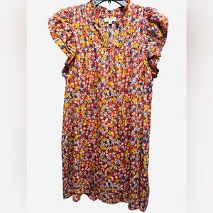 Umgee Floral‎ V-Neck Dress Ruffle Sleeves Women’s Size Small